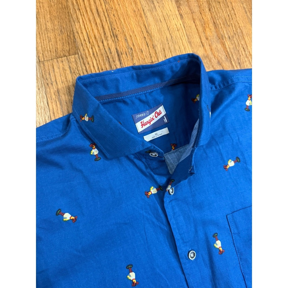 johnnie-O Hangin' Out "CHAPPY" Men's XL Blue Hula Girl Short Sleeve Shirt Preppy
